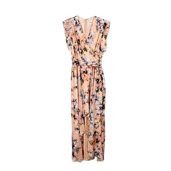 New Eliza J Pink Floral Ruffle High Low Maxi Faux Wrap Dress - Picture 3 of 9